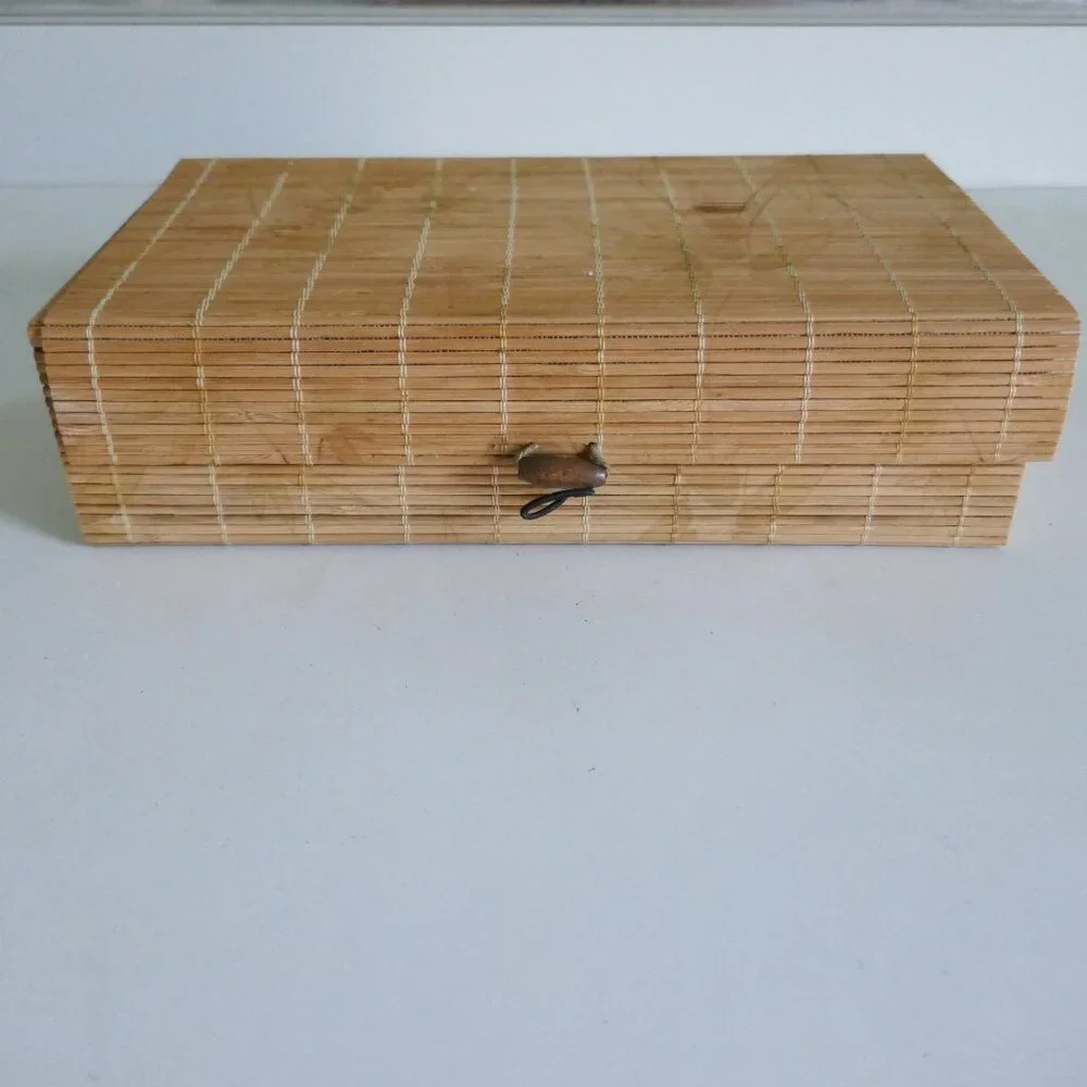 bamboo stationery box desk organizer trinket box soft flexible lid
